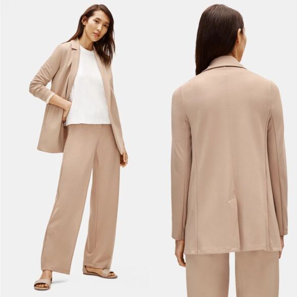 Eileen Fisher Flex Tencel Ponte Notch Collar Jacket XS Bramble Tan - Picture 2 of 12